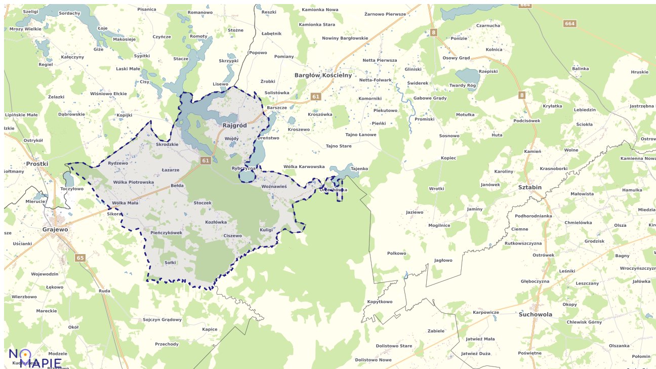 Mapa obszarów ochrony przyrody Rajgrodu